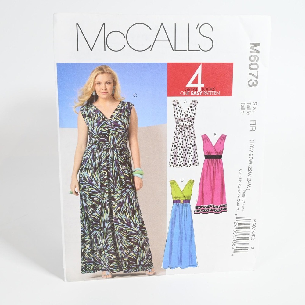 McCall's M6073 Dress Sewing Pattern Women's RR 18W-24W Uncut Factory Folded